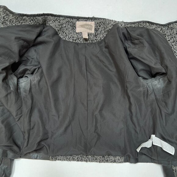 Forever 21 Black and White Wool-Blend  Herringbone Moto Jacket with Faux Leather - Picture 13 of 16